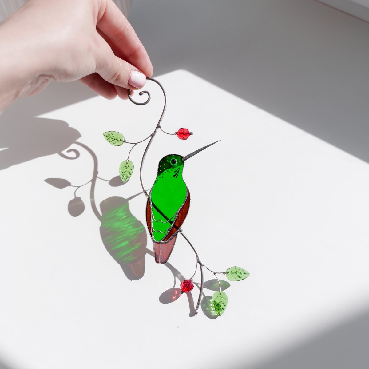 suncatcher stained_glass Hummingbird Garden Suncatcher – Handmade Stained Glass Gift for Mom