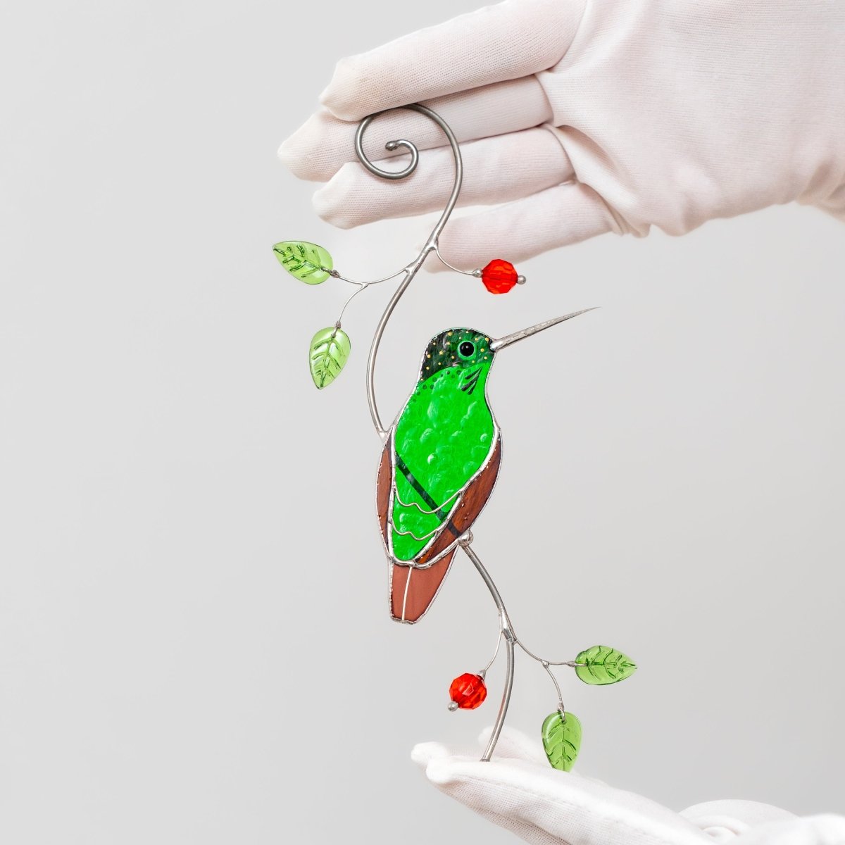 suncatcher Top product stained_glass Hummingbird Garden Suncatcher – Handmade Stained Glass Gift for Mom