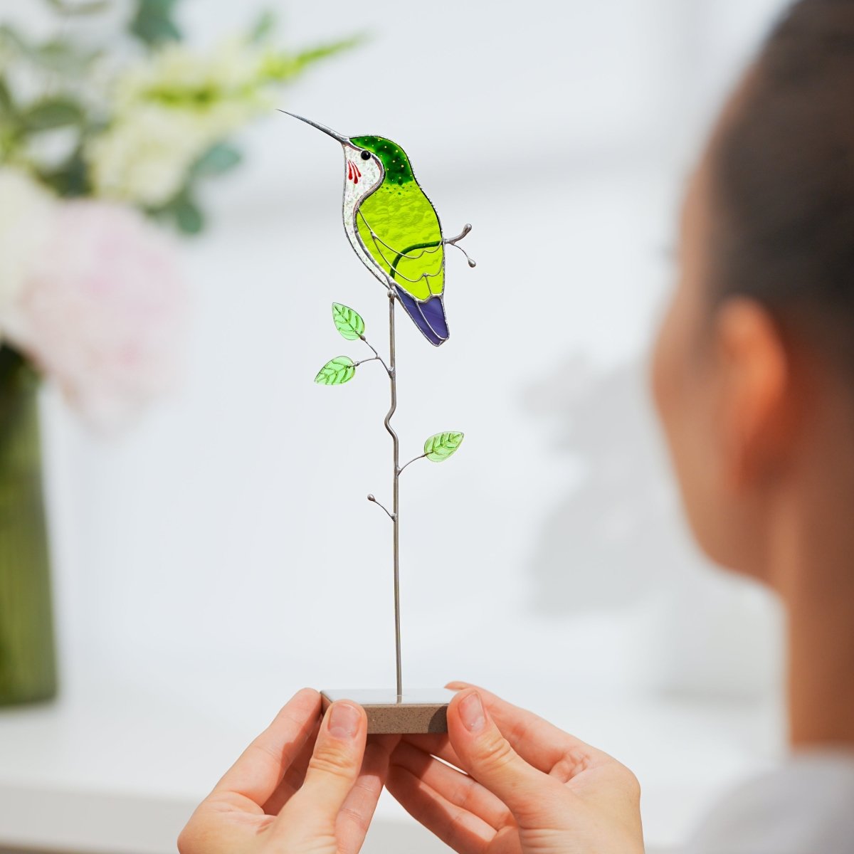 suncatcher stained_glass Hummingbird Stained Glass Suncatcher – Handmade Table Decor