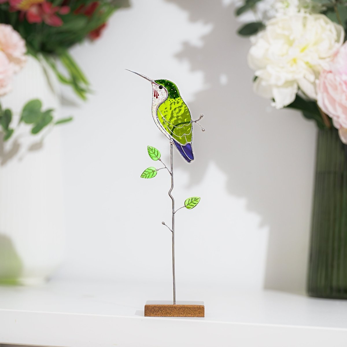 suncatcher stained_glass Hummingbird Stained Glass Suncatcher – Handmade Table Decor