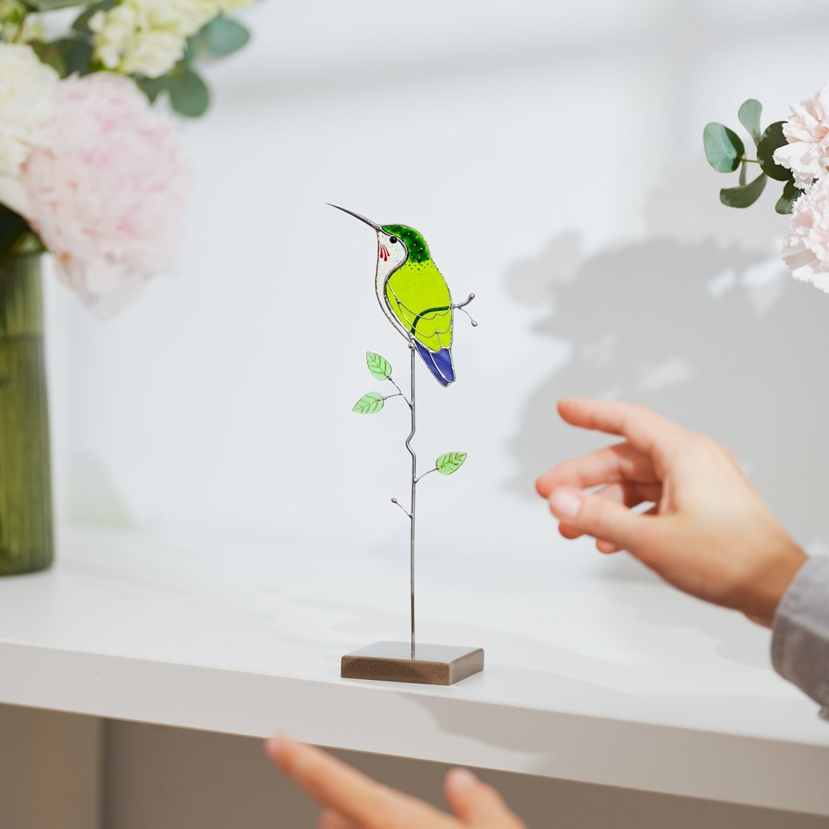 suncatcher stained_glass Hummingbird Stained Glass Suncatcher – Handmade Table Decor
