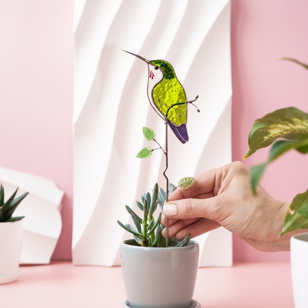 suncatcher stained_glass Hummingbird Stained Glass Suncatcher – Handmade Table Decor