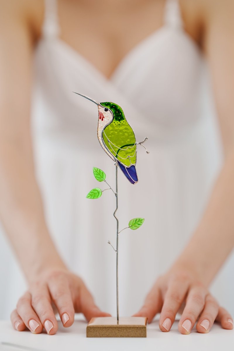 suncatcher stained_glass Hummingbird Stained Glass Suncatcher – Handmade Table Decor