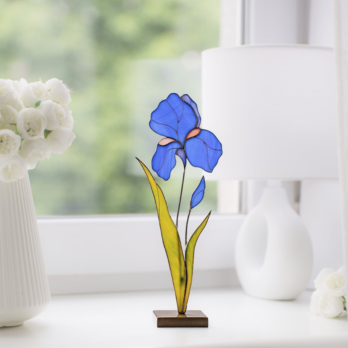 suncatcher stained_glass Iris Stained Glass Table Decor – Handmade Faux Flower for Home or Gift