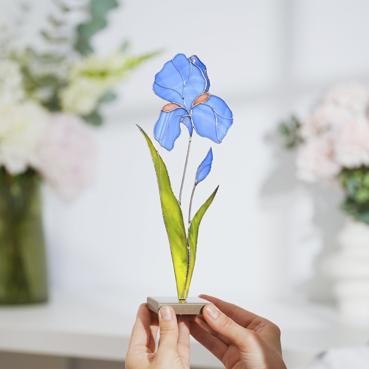 suncatcher stained_glass Iris Stained Glass Table Decor – Handmade Faux Flower for Home or Gift