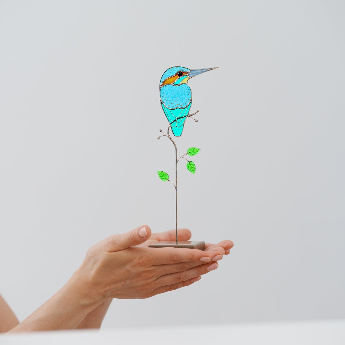 suncatcher stained_glass Kingfisher Stained Glass Suncatcher – Handmade Table Decor