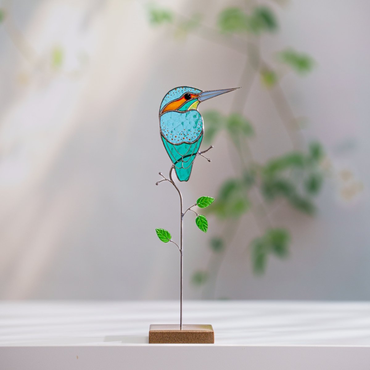 suncatcher stained_glass Kingfisher Stained Glass Suncatcher – Handmade Table Decor