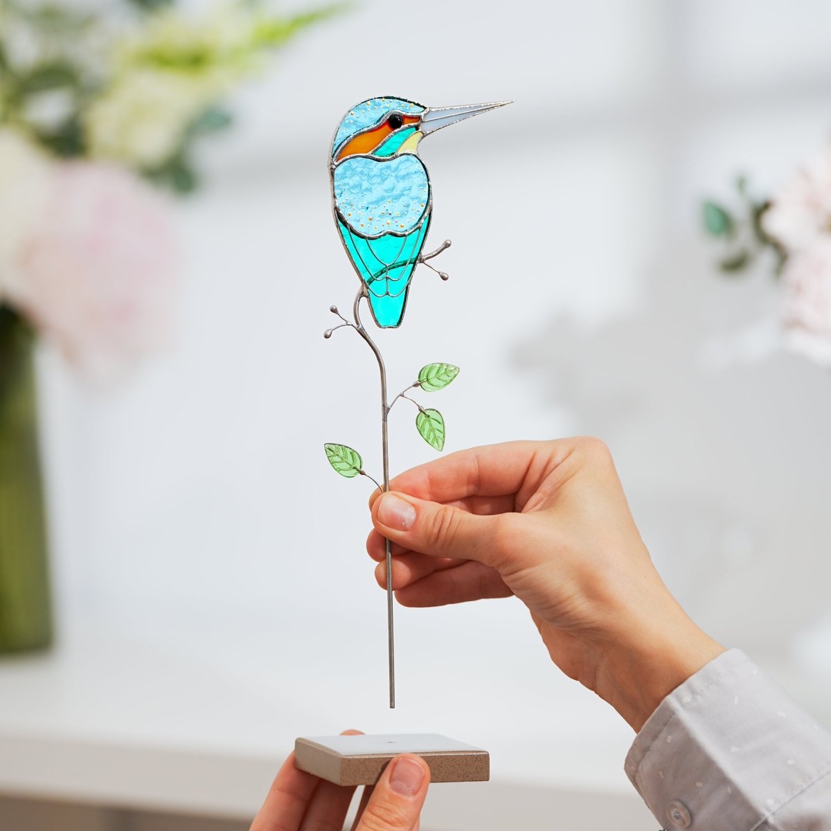 suncatcher stained_glass Kingfisher Stained Glass Suncatcher – Handmade Table Decor