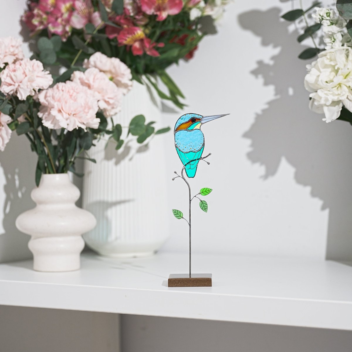 suncatcher stained_glass Kingfisher Stained Glass Suncatcher – Handmade Table Decor