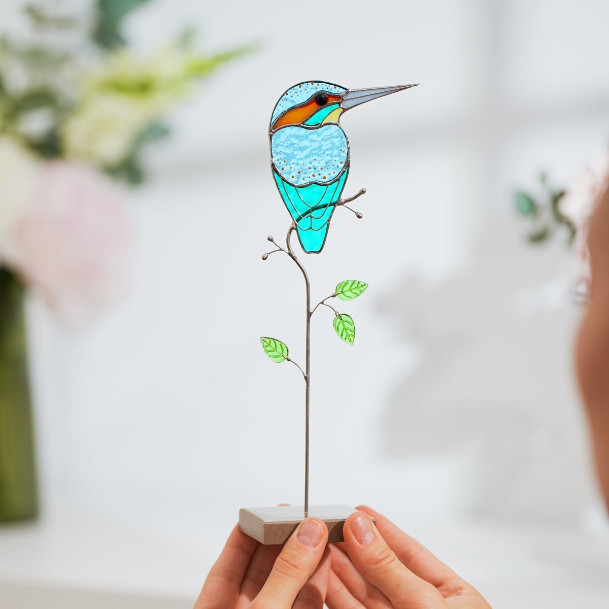 suncatcher stained_glass Kingfisher Stained Glass Suncatcher – Handmade Table Decor