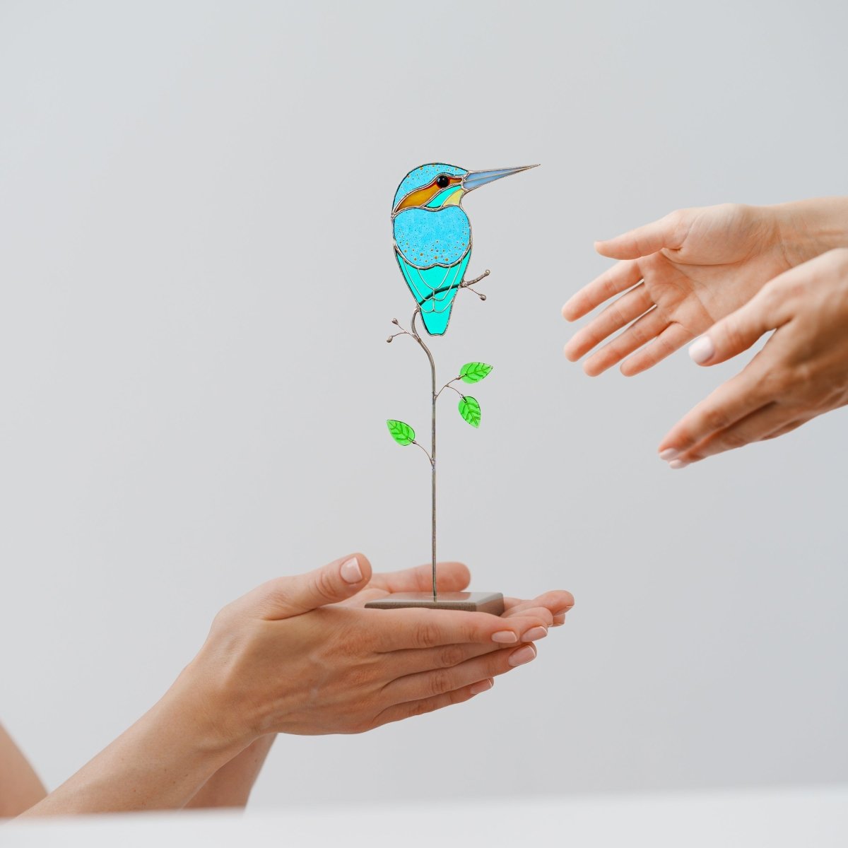 suncatcher stained_glass Kingfisher Stained Glass Suncatcher – Handmade Table Decor