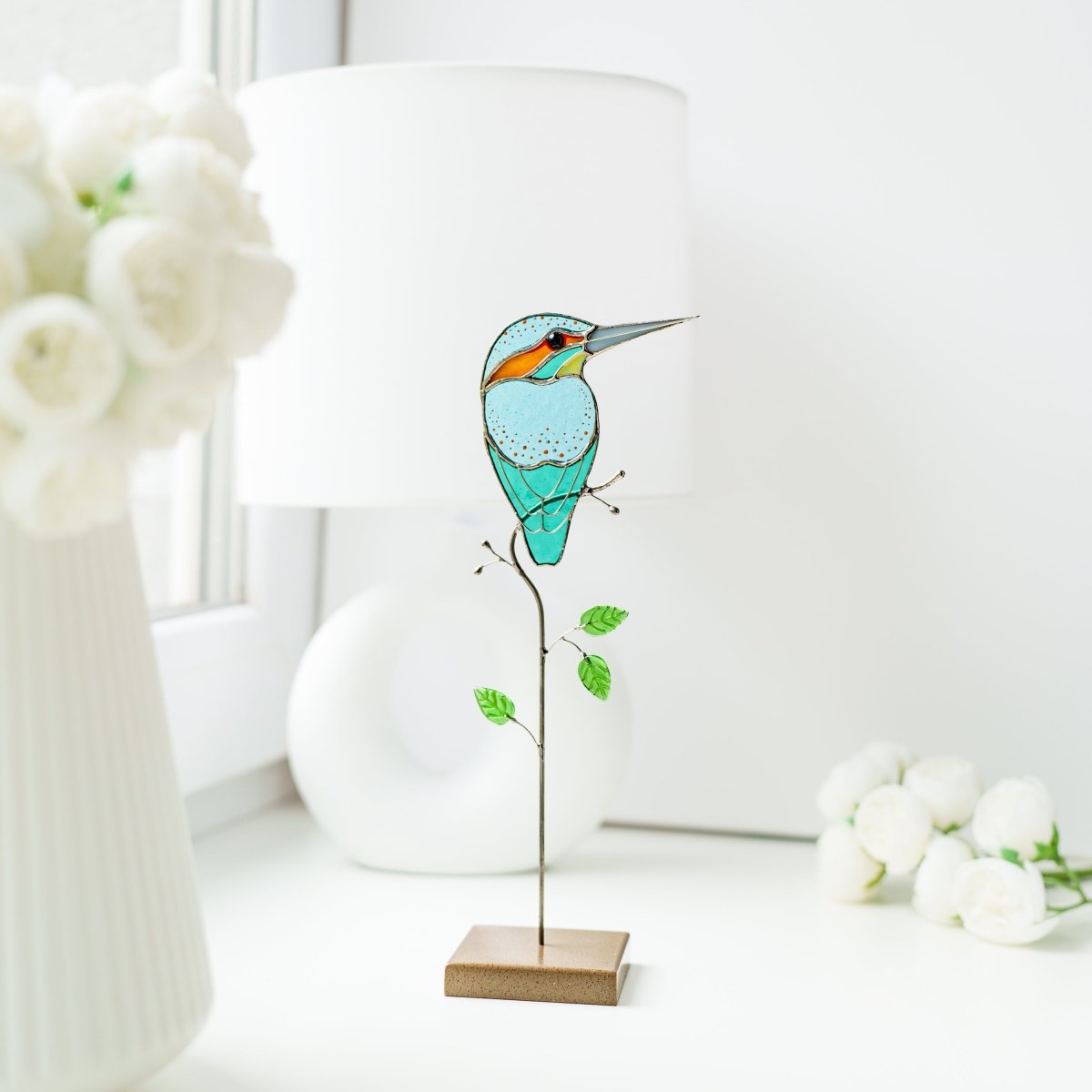suncatcher stained_glass Kingfisher Stained Glass Suncatcher – Handmade Table Decor