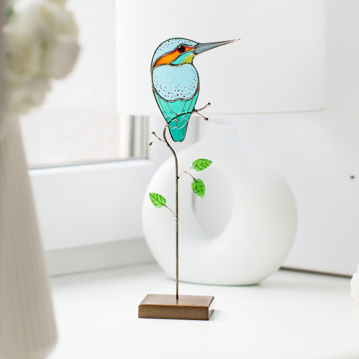 suncatcher Bird stained_glass Kingfisher Stained Glass Suncatcher – Handmade Table Decor