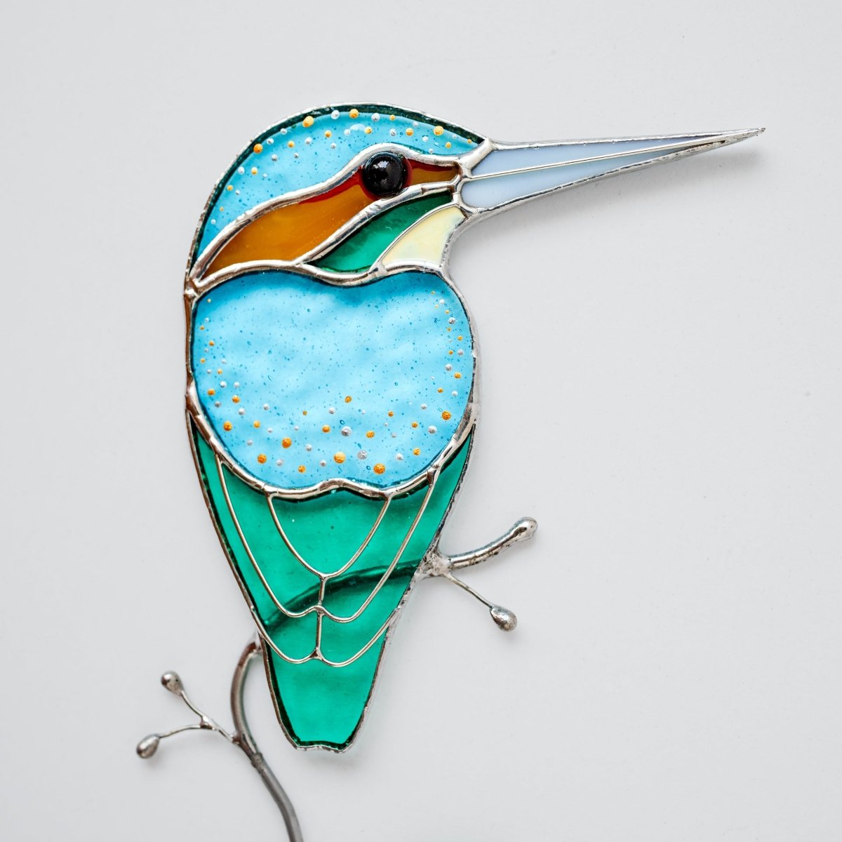 suncatcher stained_glass Kingfisher Stained Glass Suncatcher – Handmade Table Decor