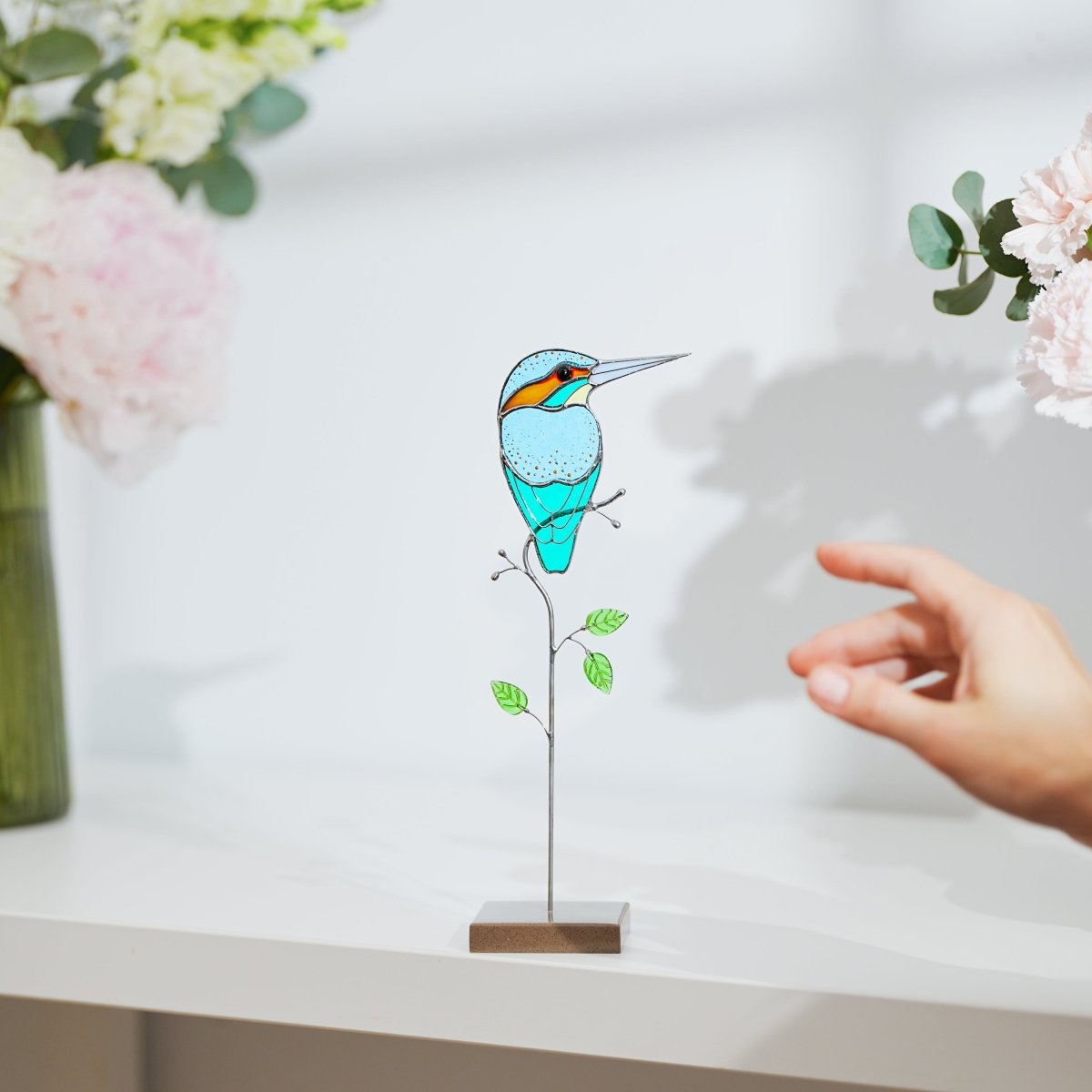suncatcher stained_glass Kingfisher Stained Glass Suncatcher – Handmade Table Decor