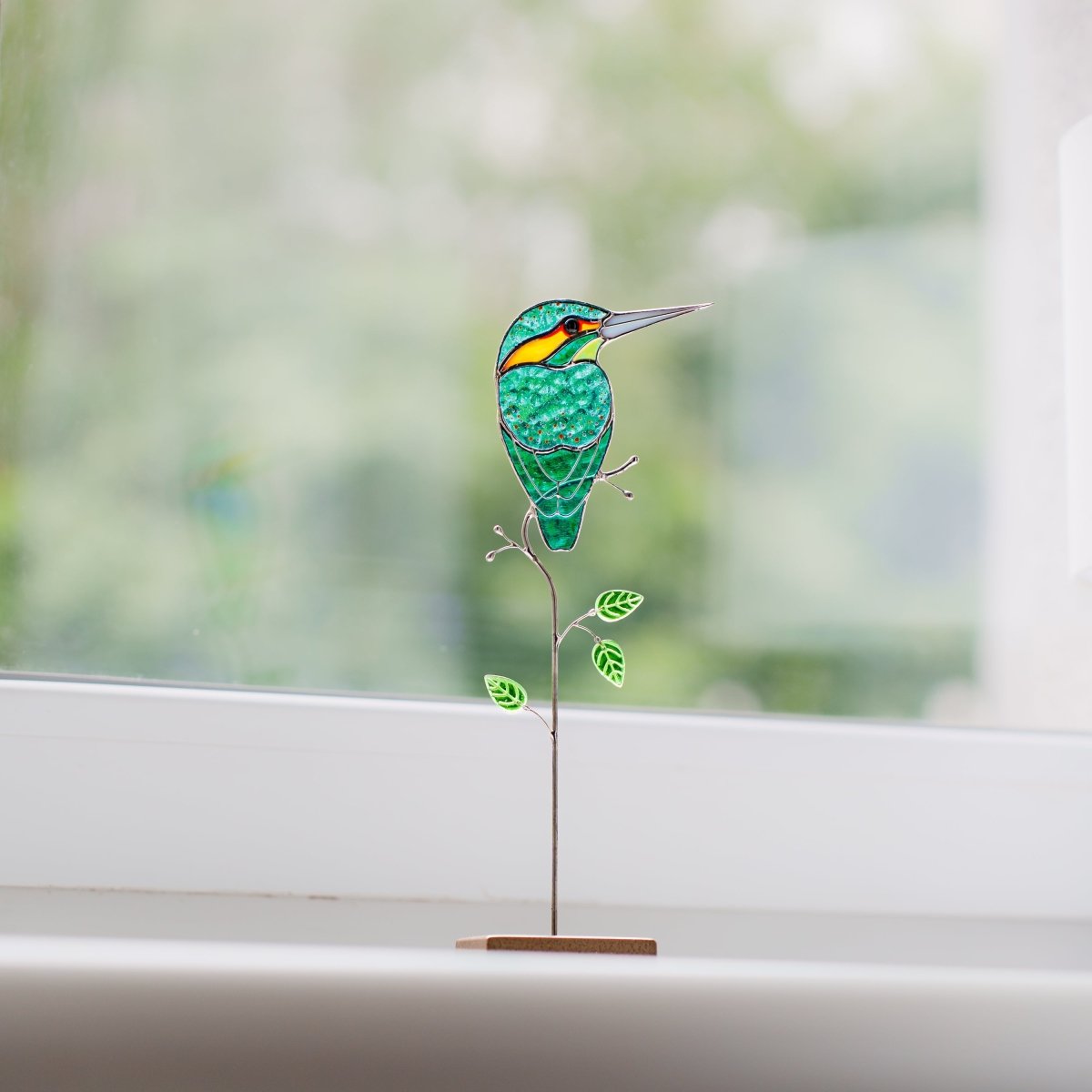 suncatcher stained_glass Kingfisher Stained Glass Suncatcher – Handmade Table Decor