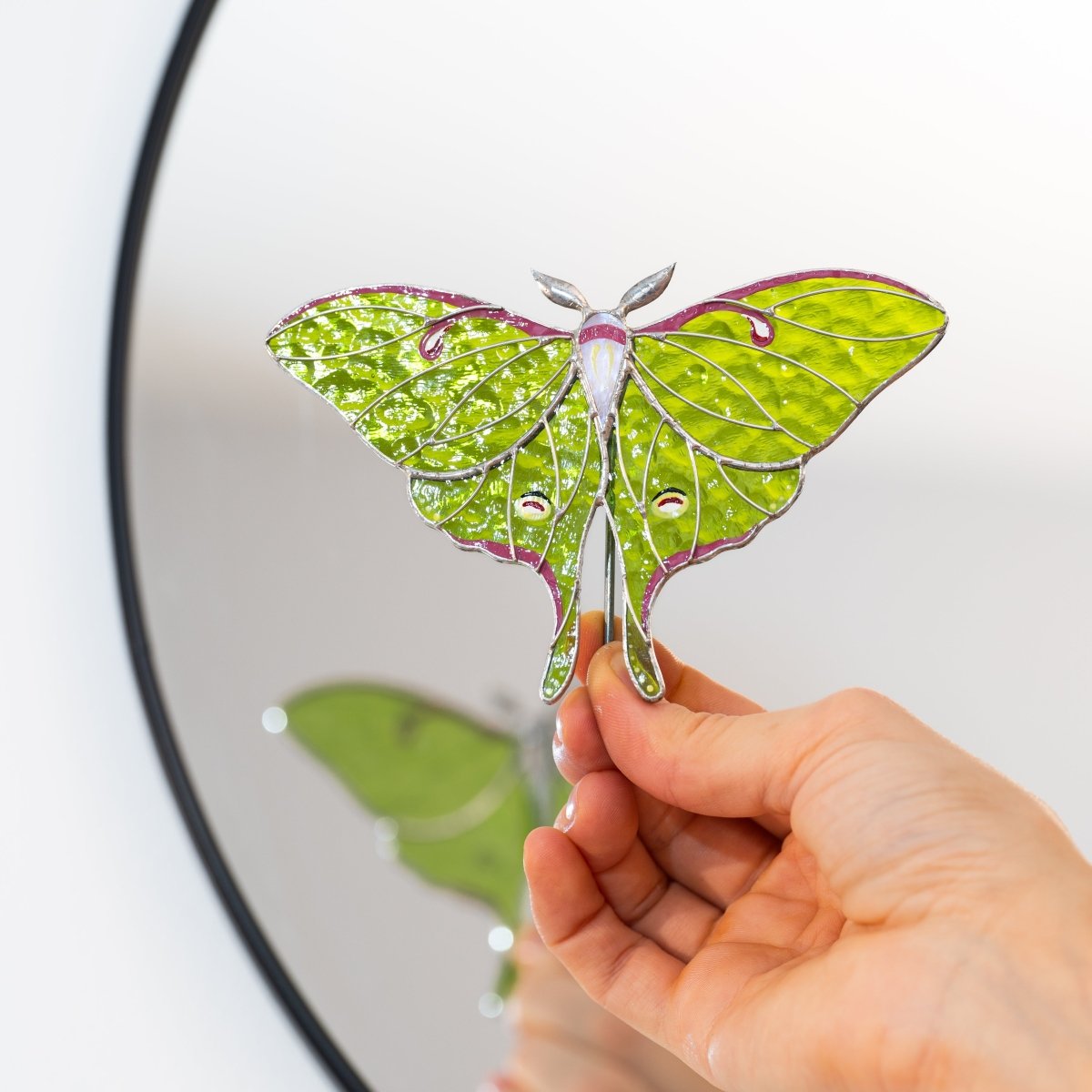 suncatcher stained_glass Luna Moth Stained Glass – Best - Selling Planter Decoration Gift for Mom | Gardener’s Favorite | Nature - Inspired Decor