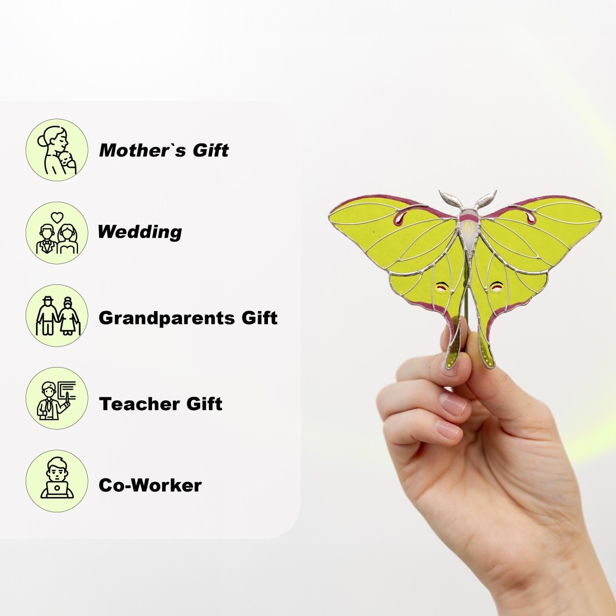 suncatcher stained_glass Luna Moth Stained Glass – Best - Selling Planter Decoration Gift for Mom | Gardener’s Favorite | Nature - Inspired Decor