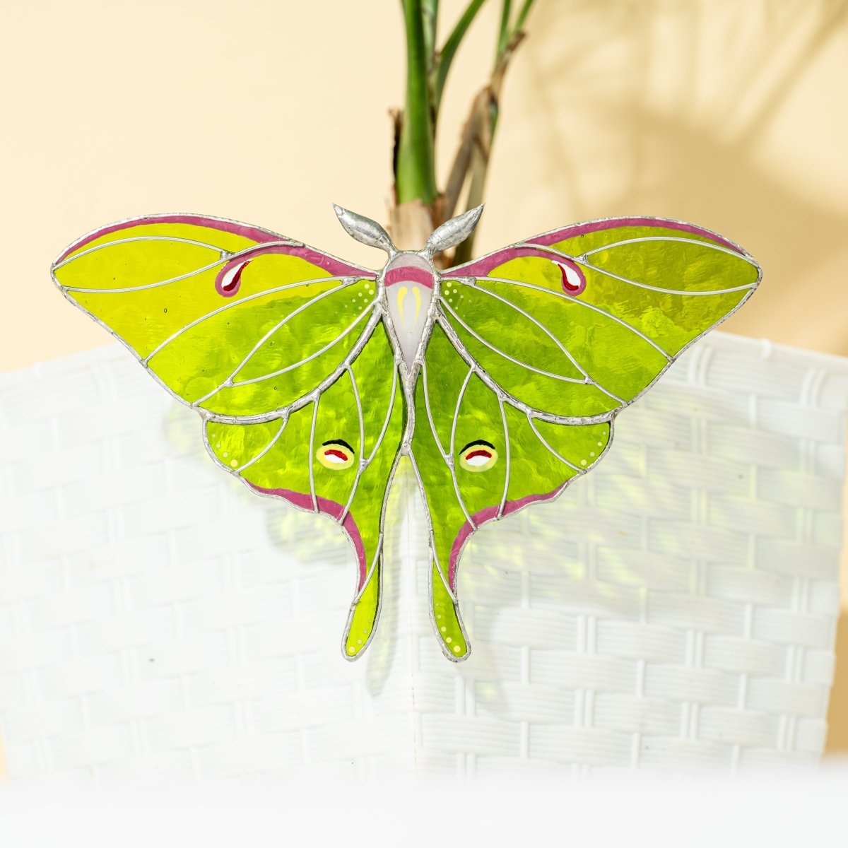 suncatcher stained_glass Luna Moth Stained Glass – Best - Selling Planter Decoration Gift for Mom | Gardener’s Favorite | Nature - Inspired Decor
