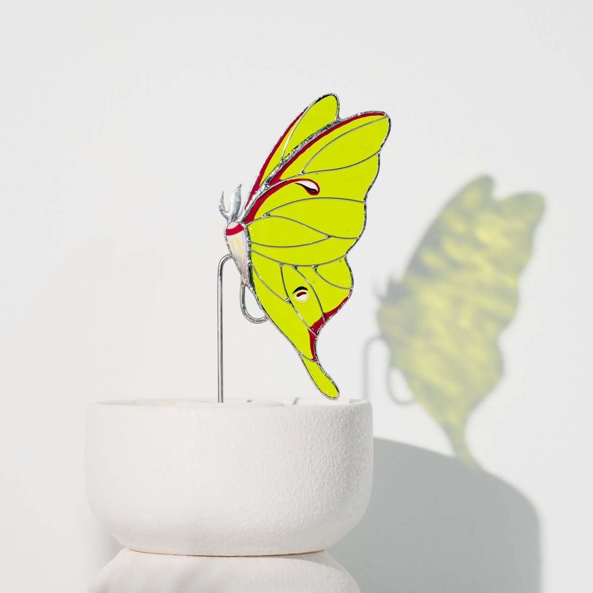 suncatcher stained_glass Luna Moth Stained Glass – Planter Decoration Symbol of Mystery & Transformation | Gift for Gardeners | Nature - Inspired Decor