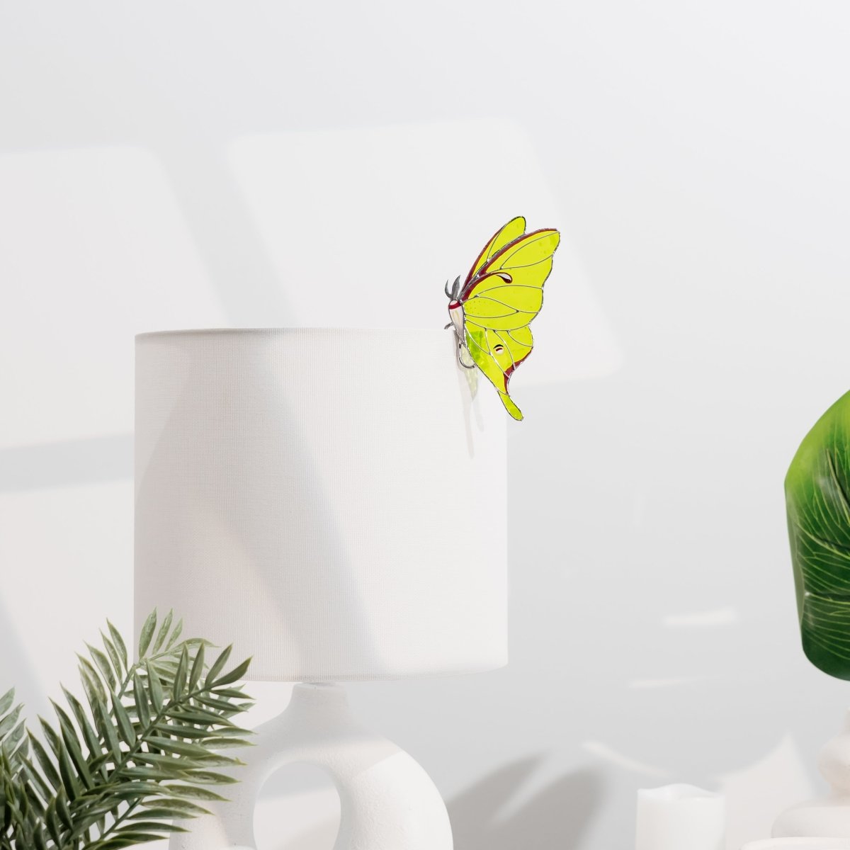 suncatcher stained_glass Luna Moth Stained Glass – Planter Decoration Symbol of Mystery & Transformation | Gift for Gardeners | Nature - Inspired Decor
