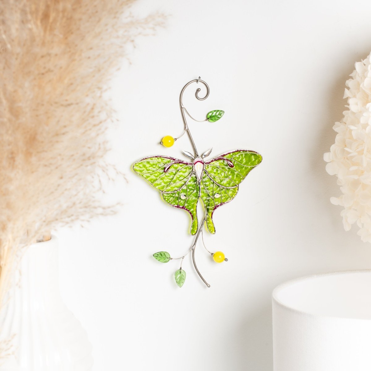 suncatcher stained_glass Luna Moth Stained Glass Window Hanging – Suncatcher