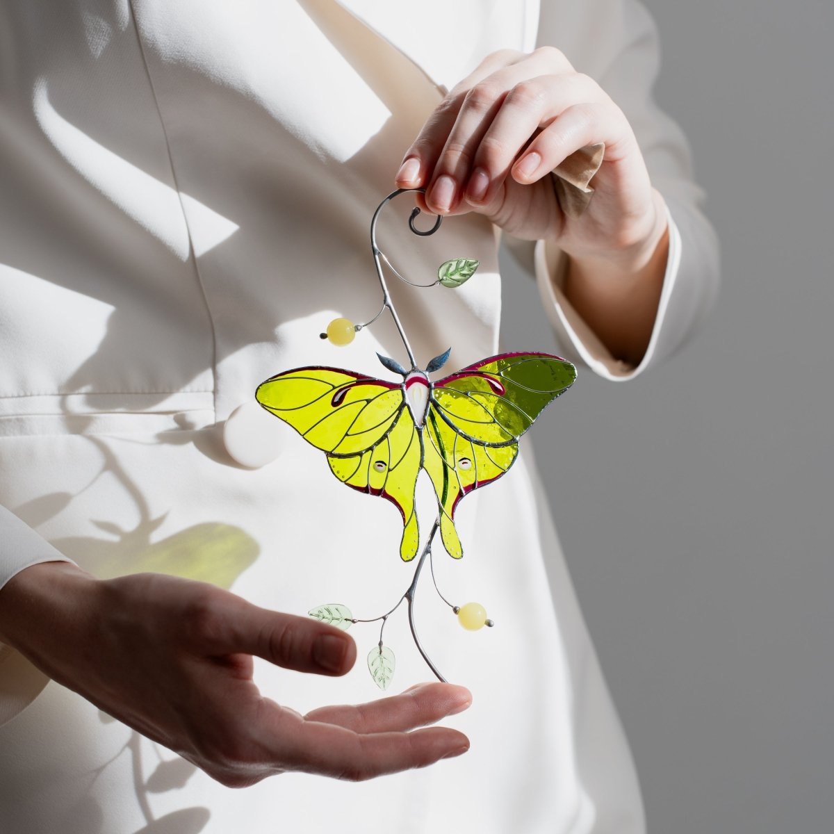 suncatcher stained_glass Luna Moth Stained Glass Window Hanging – Suncatcher