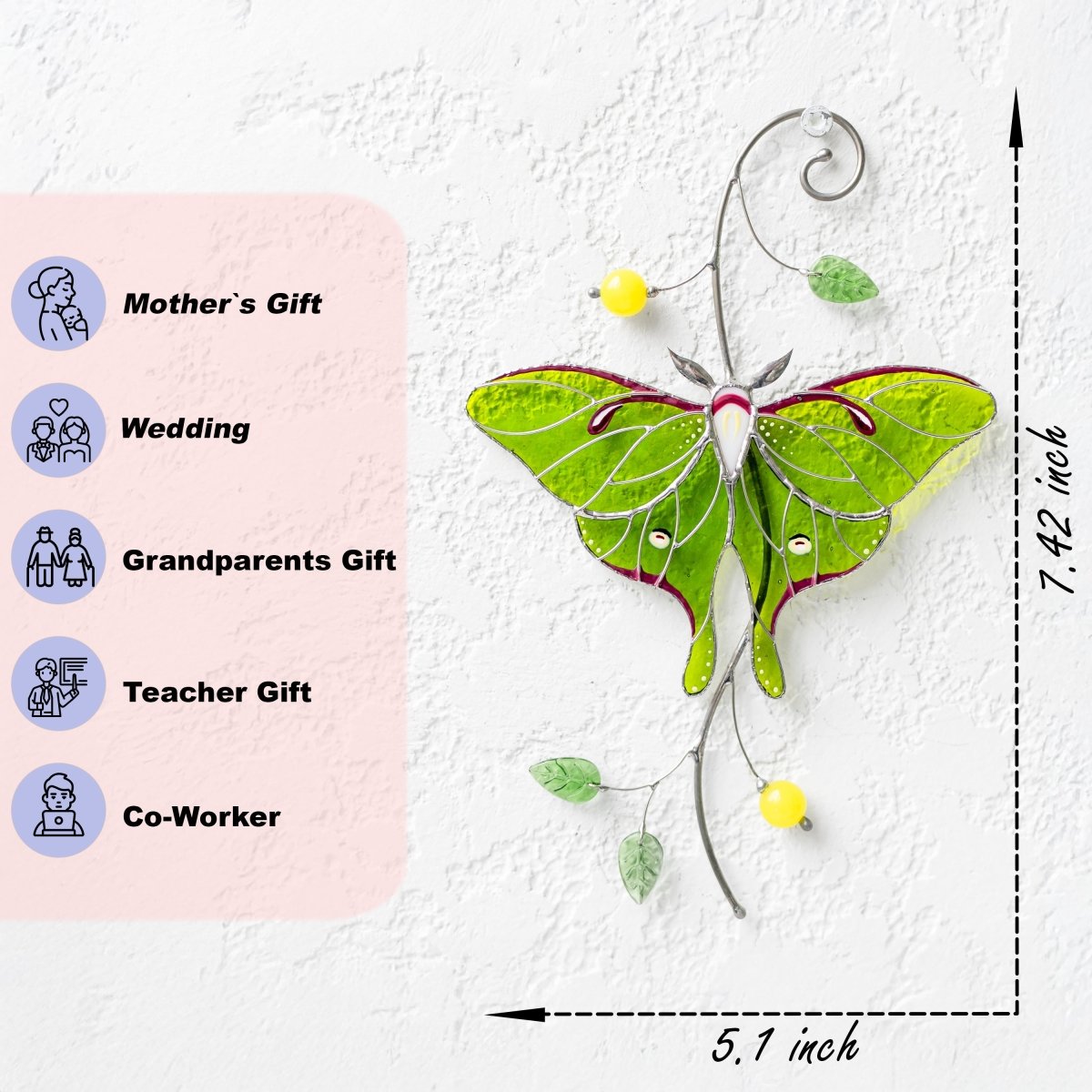 suncatcher stained_glass Luna Moth Stained Glass Window Hanging – Suncatcher