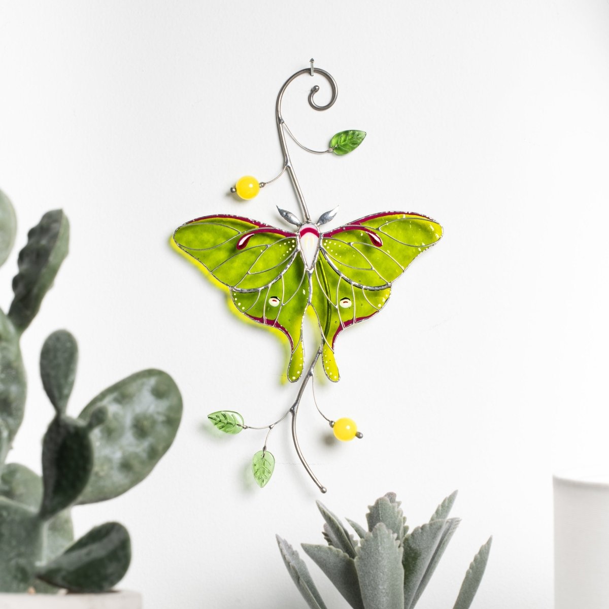 suncatcher stained_glass Luna Moth Stained Glass Window Hanging – Suncatcher