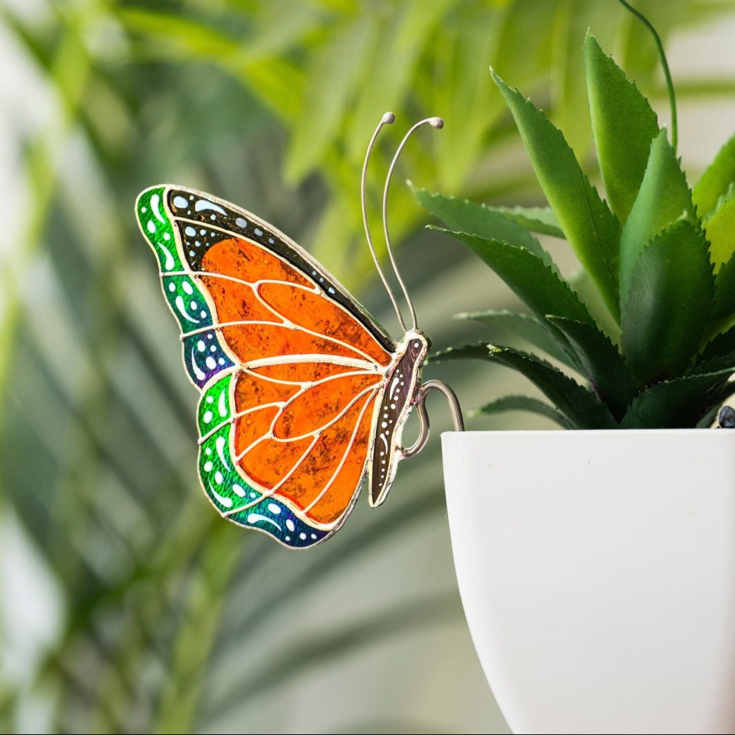 suncatcher Top product stained_glass Monarch Butterfly Stained Glass - Suncatcher Pot Decor 3.3x2.3 inch