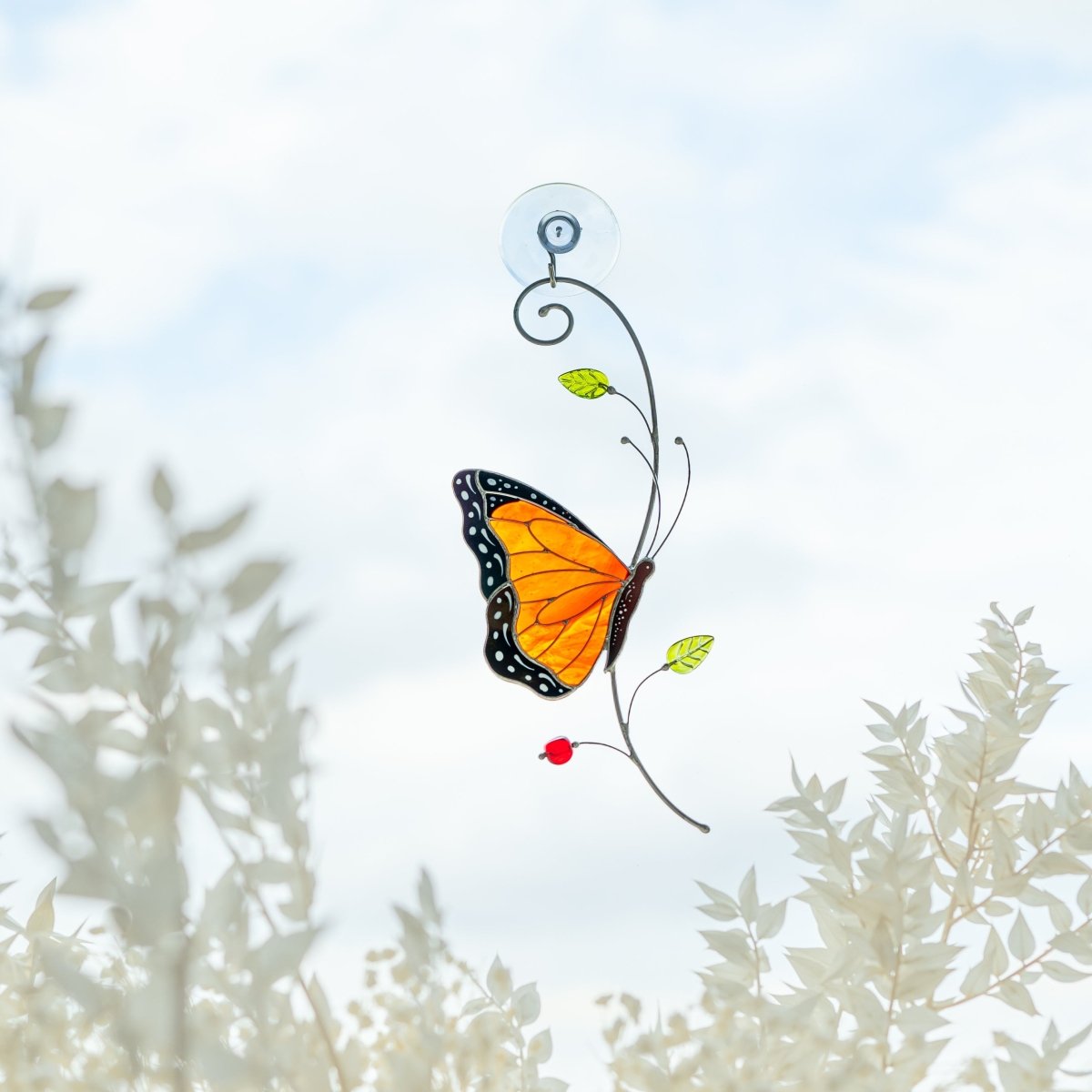 suncatcher stained_glass Monarch Butterfly Stained Glass Suncatcher – Window Hanging Decor