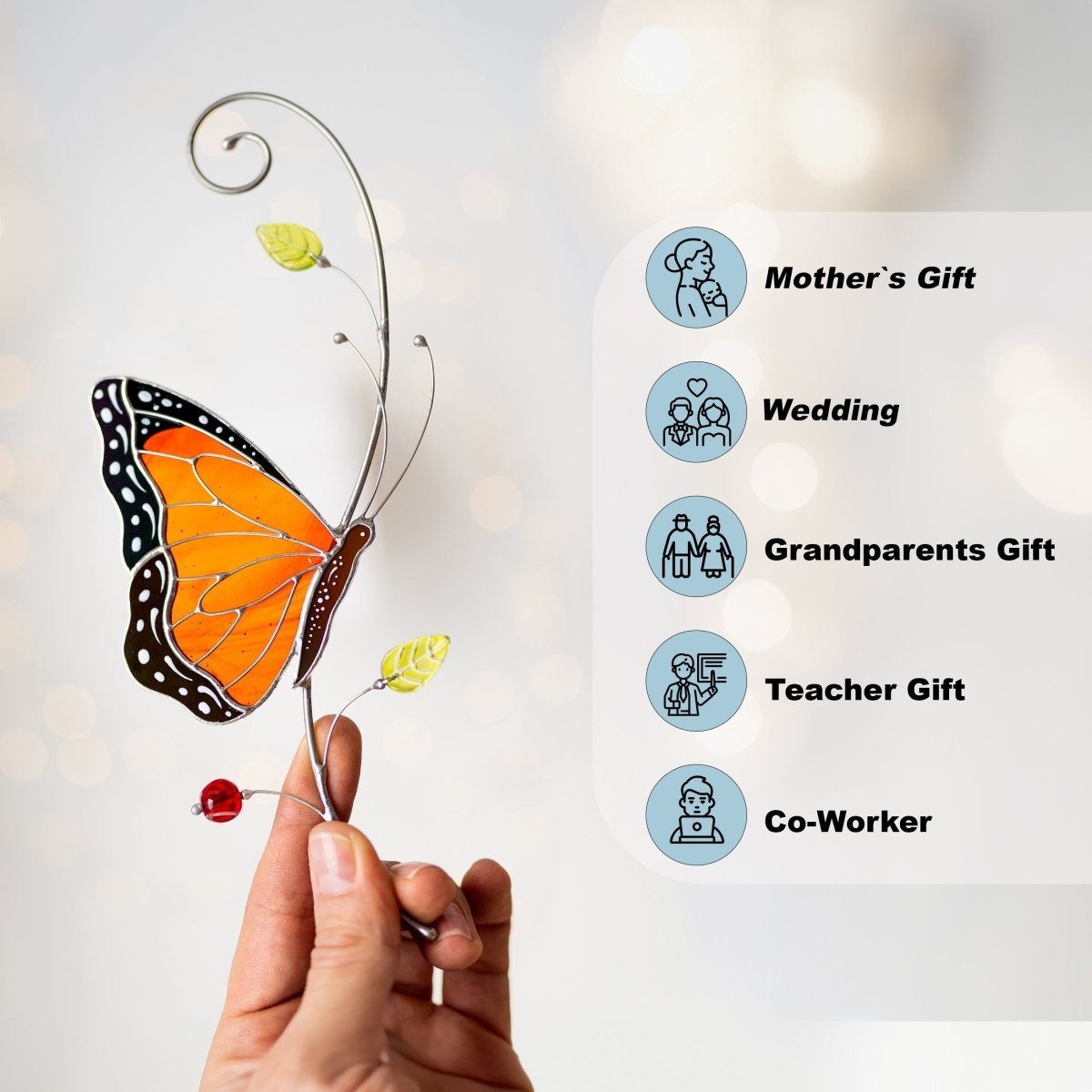 suncatcher stained_glass Monarch Butterfly Stained Glass Suncatcher – Window Hanging Decor