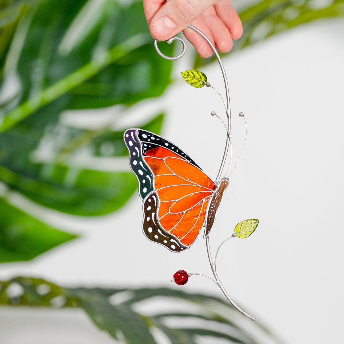 suncatcher stained_glass Monarch Butterfly Stained Glass Suncatcher – Window Hanging Decor