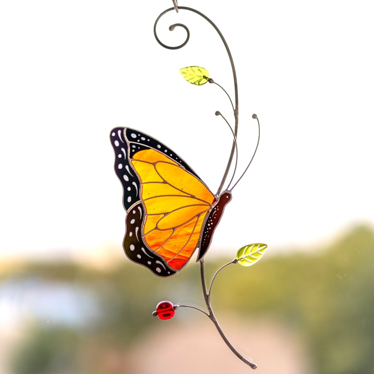suncatcher stained_glass Monarch Butterfly Stained Glass Suncatcher – Window Hanging Decor