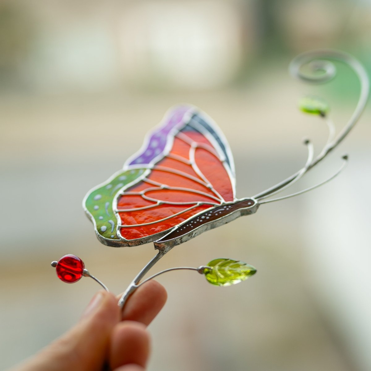 suncatcher stained_glass Monarch Butterfly Stained Glass Suncatcher – Window Hanging Decor
