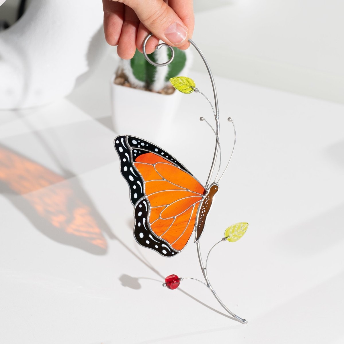 suncatcher stained_glass Monarch Butterfly Stained Glass Suncatcher – Window Hanging Decor