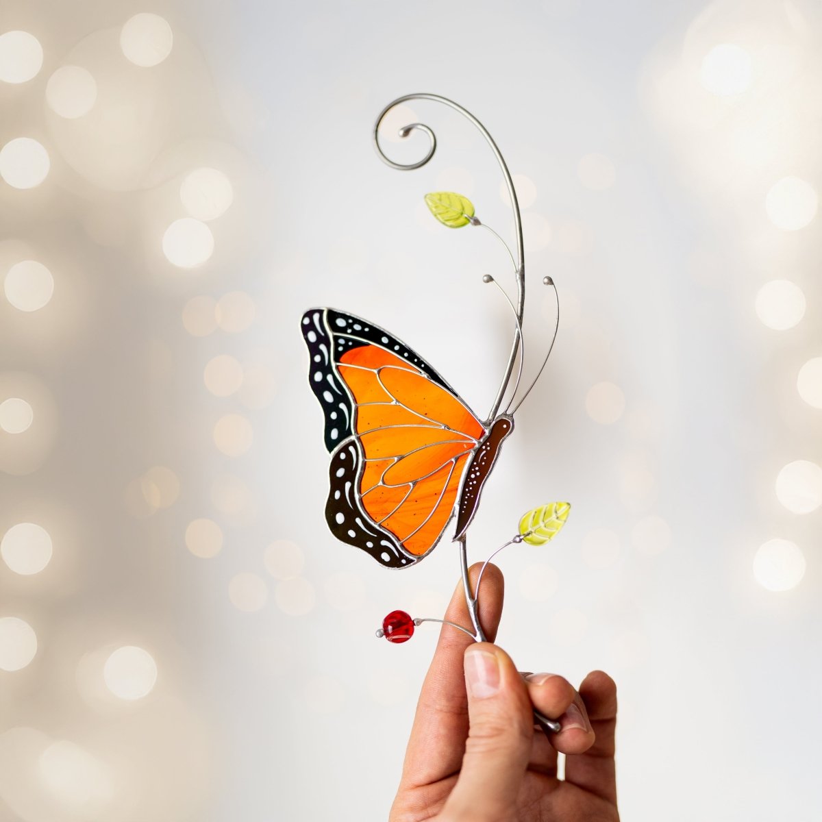 suncatcher stained_glass Monarch Butterfly Stained Glass Suncatcher – Window Hanging Decor