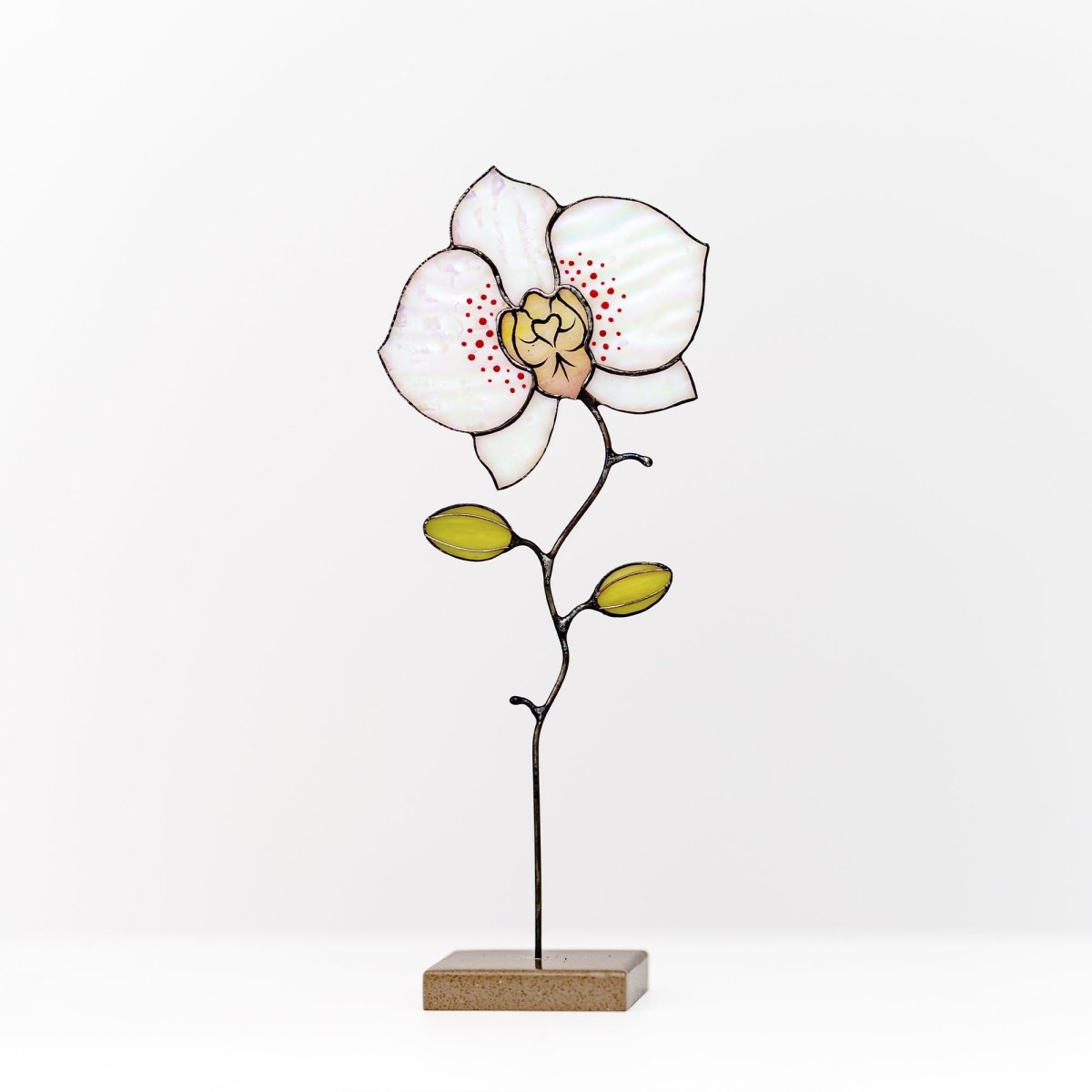 suncatcher stained_glass Orchid Stained Glass Table Decor – Handcrafted Floral Sculpture on Stone Base