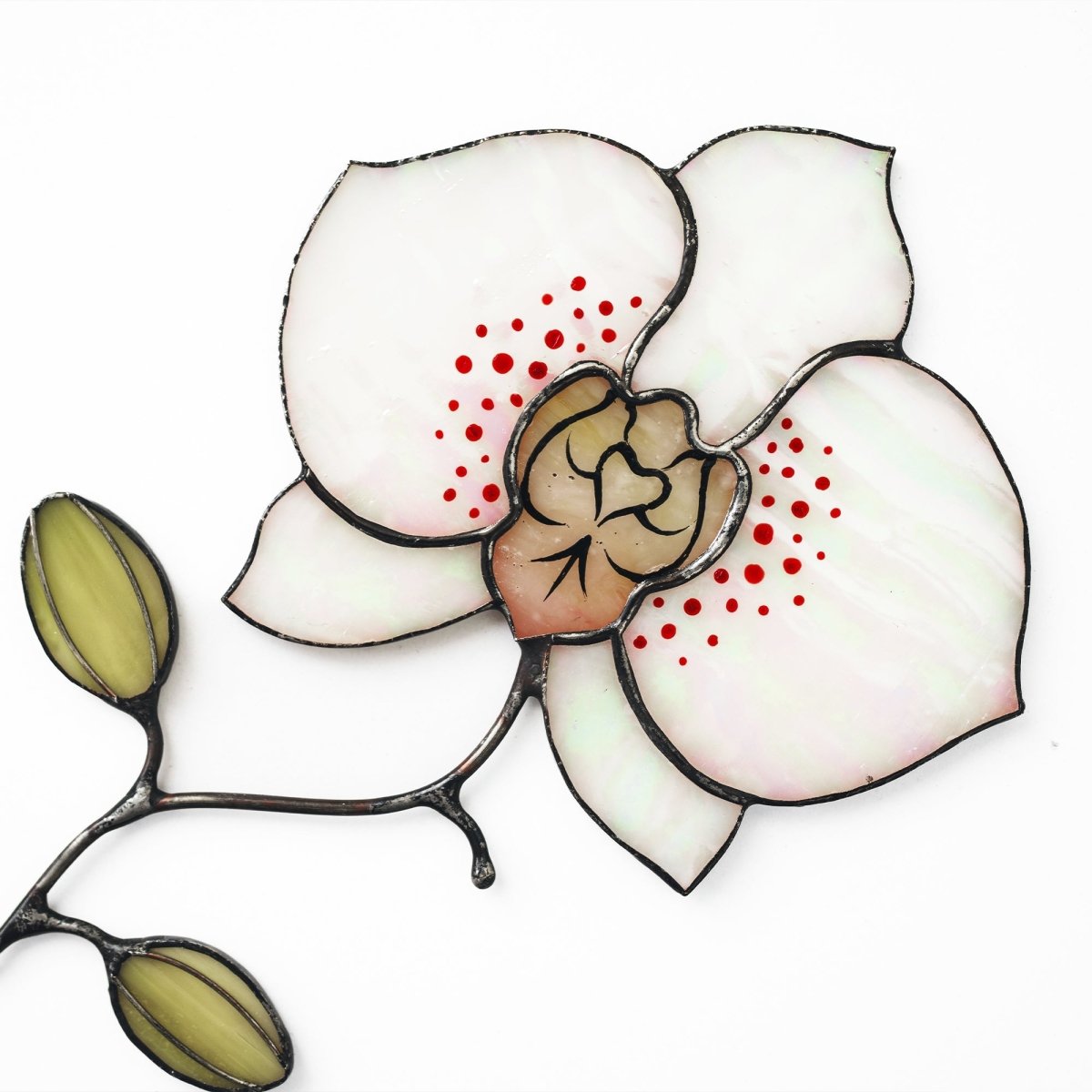suncatcher stained_glass Orchid Stained Glass Table Decor – Handcrafted Floral Sculpture on Stone Base