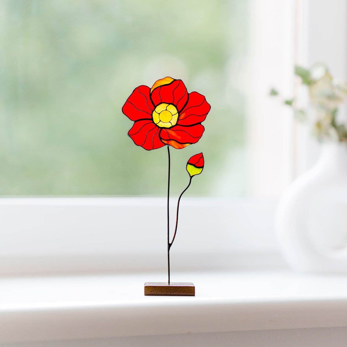 suncatcher Flowers stained_glass Peony Stained Glass Suncatcher – Handmade Flower Table Decor
