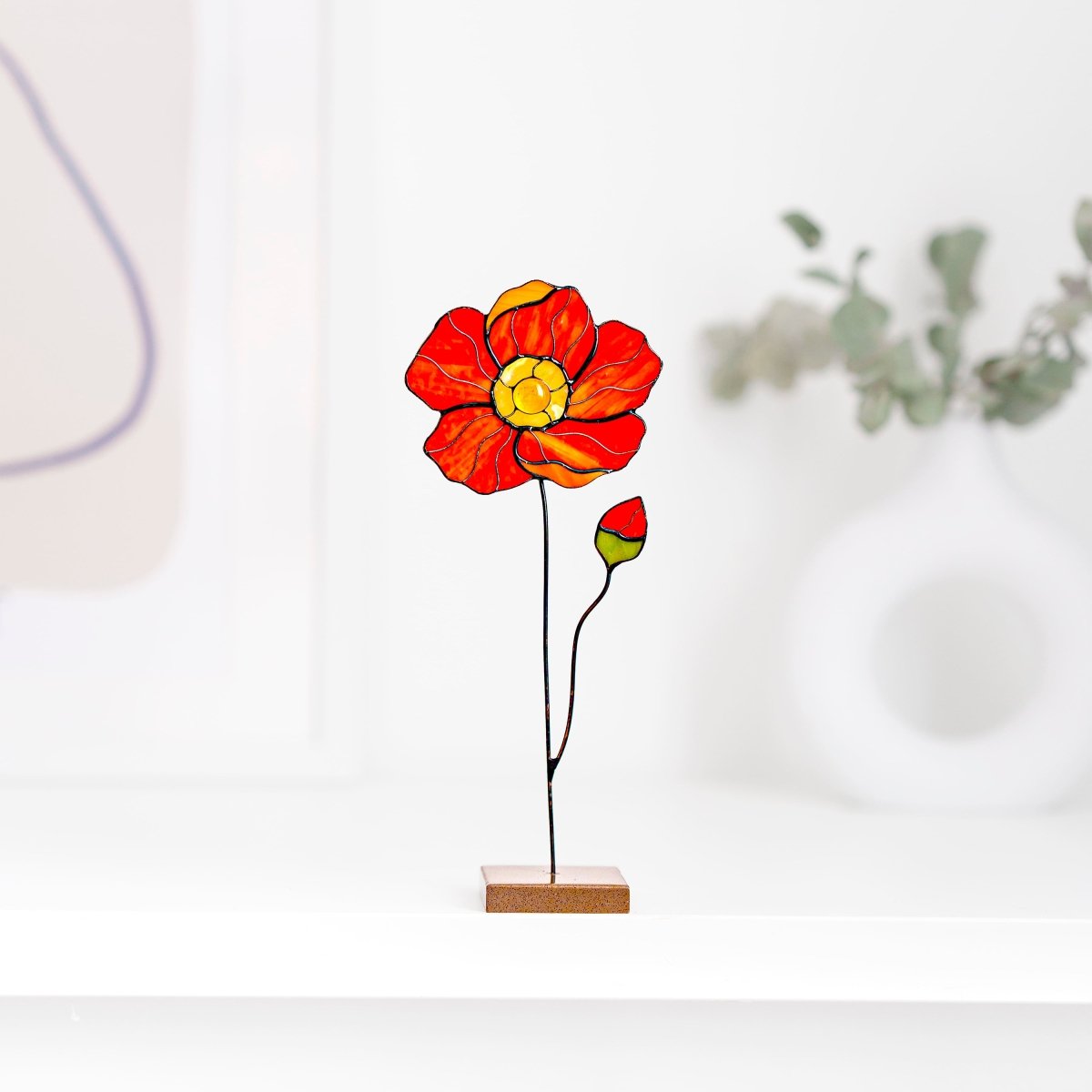 suncatcher Flowers stained_glass Peony Stained Glass Suncatcher – Handmade Flower Table Decor