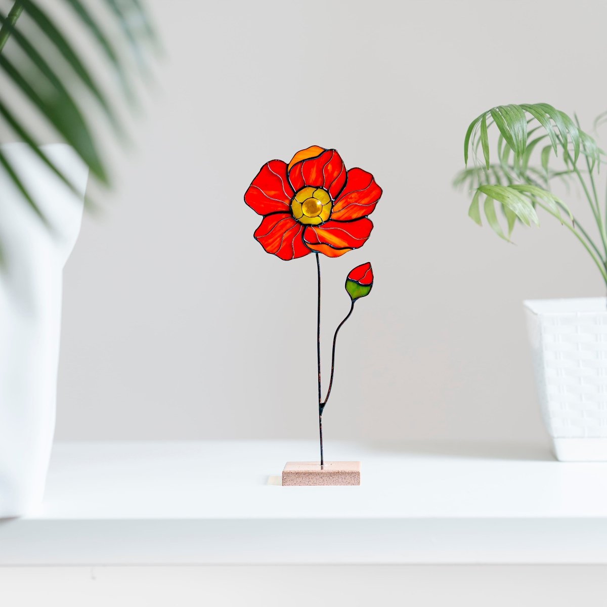 suncatcher Flowers stained_glass Peony Stained Glass Suncatcher – Handmade Flower Table Decor