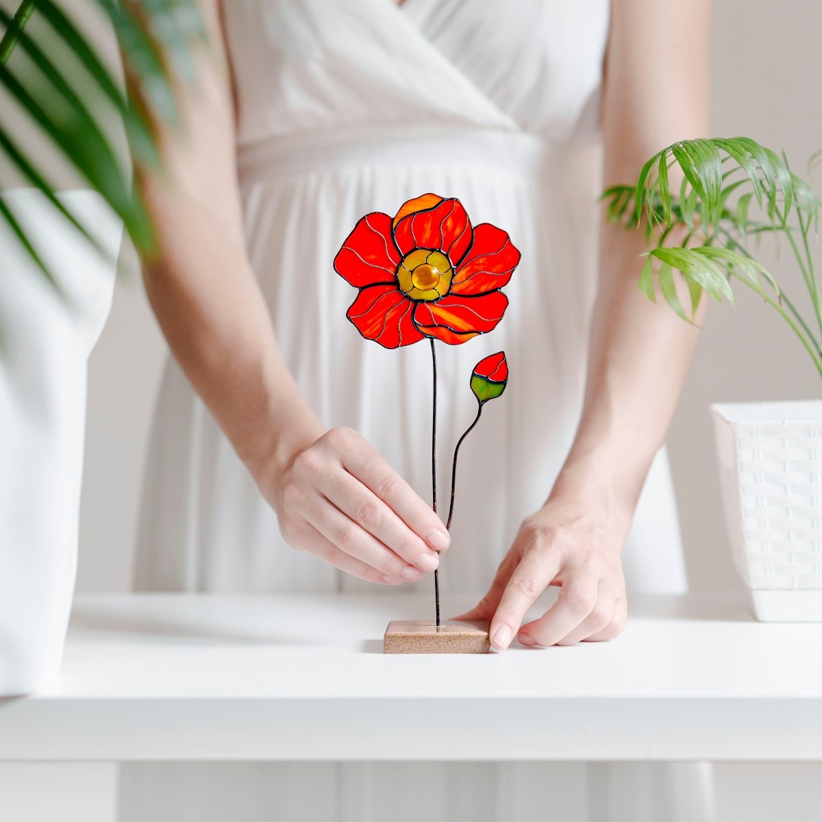 suncatcher Flowers stained_glass Peony Stained Glass Suncatcher – Handmade Flower Table Decor