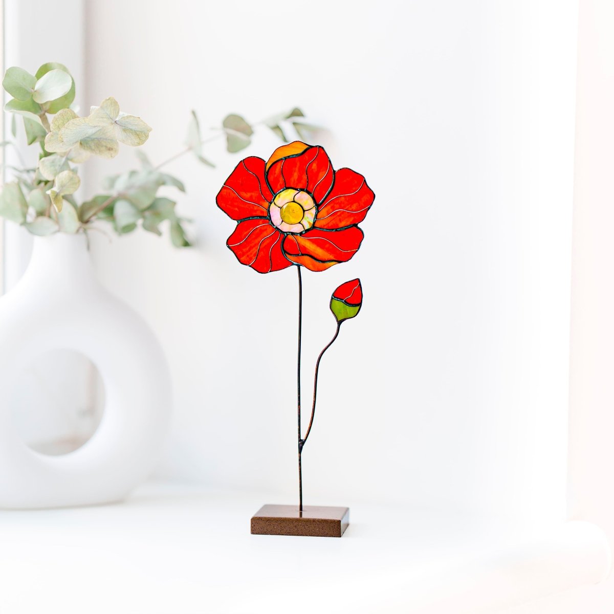 suncatcher Flowers stained_glass Peony Stained Glass Suncatcher – Handmade Flower Table Decor
