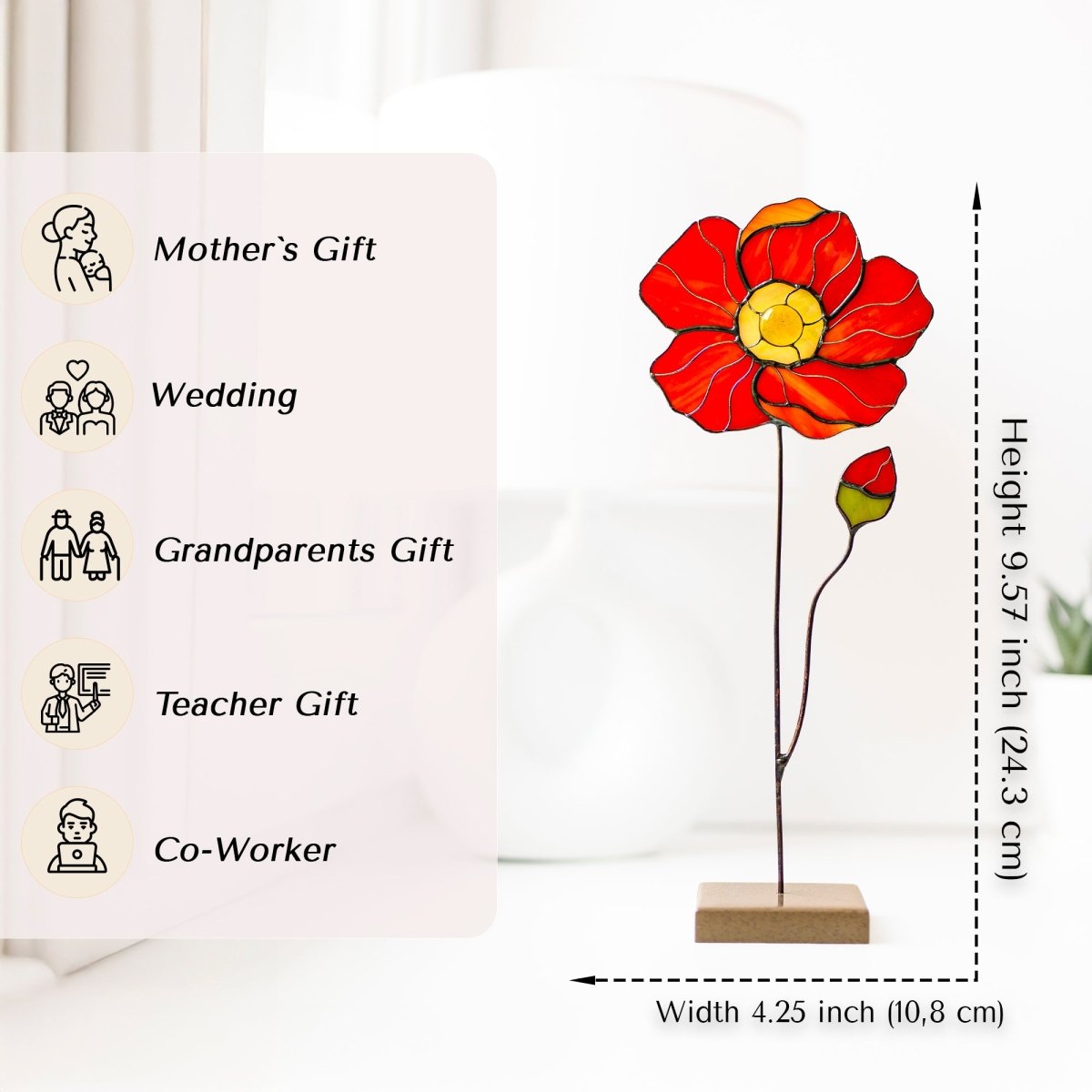 suncatcher Flowers stained_glass Peony Stained Glass Suncatcher – Handmade Flower Table Decor
