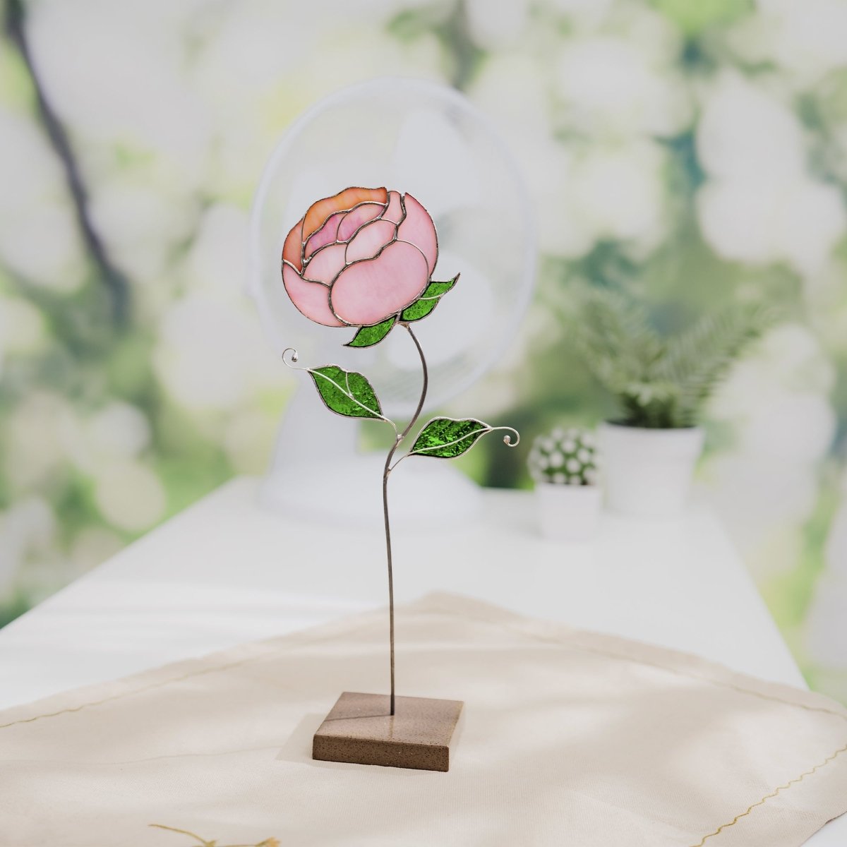 suncatcher stained_glass Peony Stained Glass Suncatcher – Handmade Tabel Decor