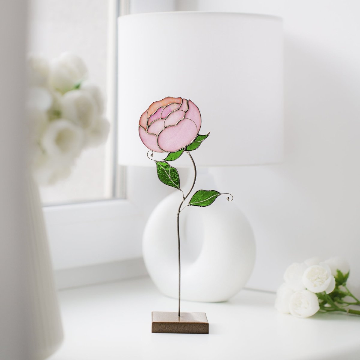 suncatcher stained_glass Peony Stained Glass Suncatcher – Handmade Tabel Decor