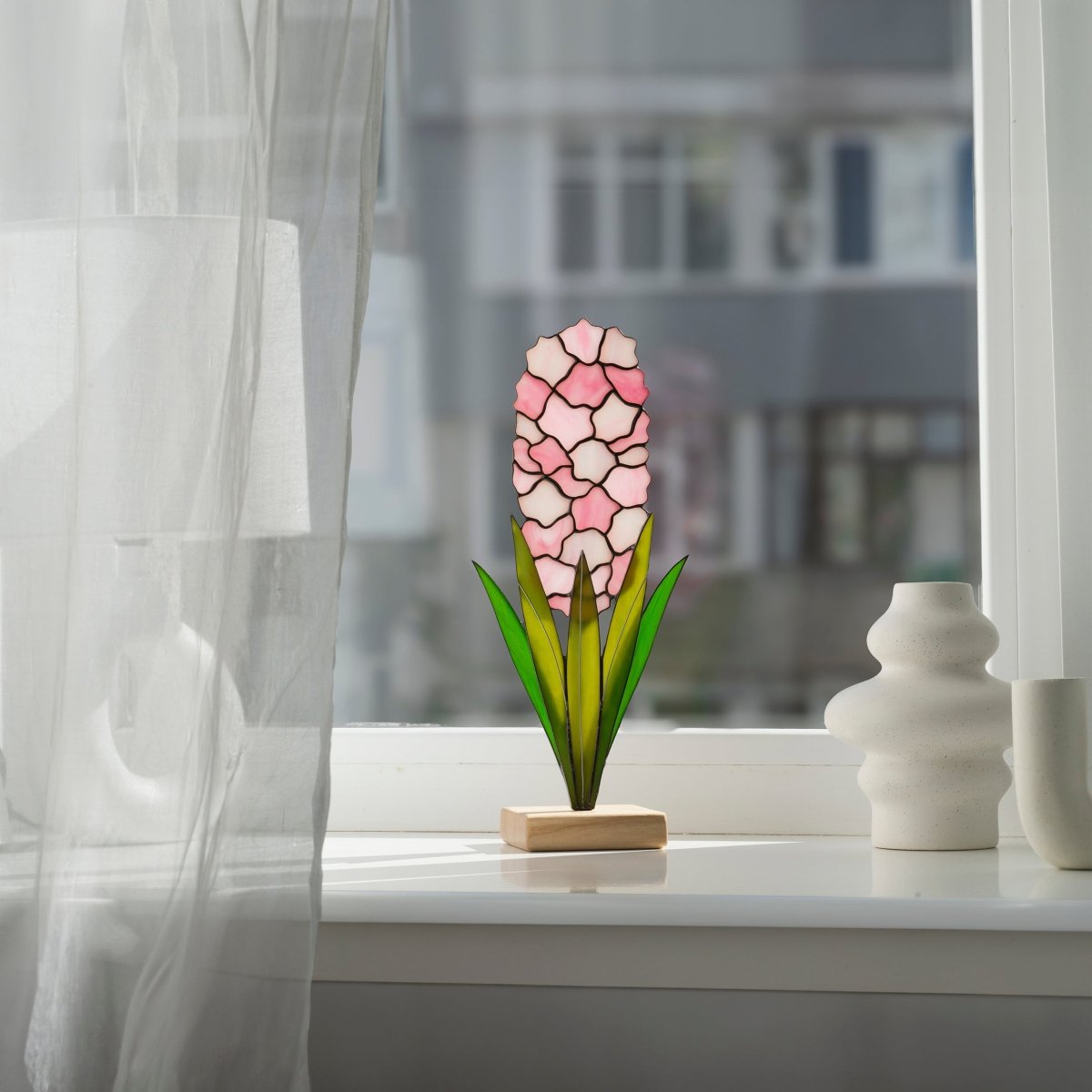 suncatcher Flowers stained_glass Pink Hyacinth Flower Stained Glass - Suncatcher Table Decor 11x5.1 inch