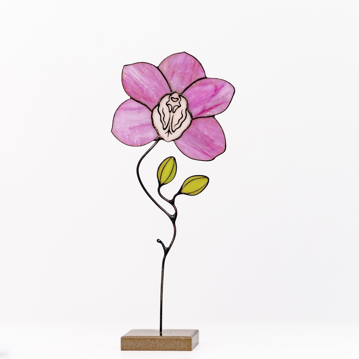 suncatcher stained_glass Pink Orchid Stained Glass Table Decor – Handmade Floral Sculpture