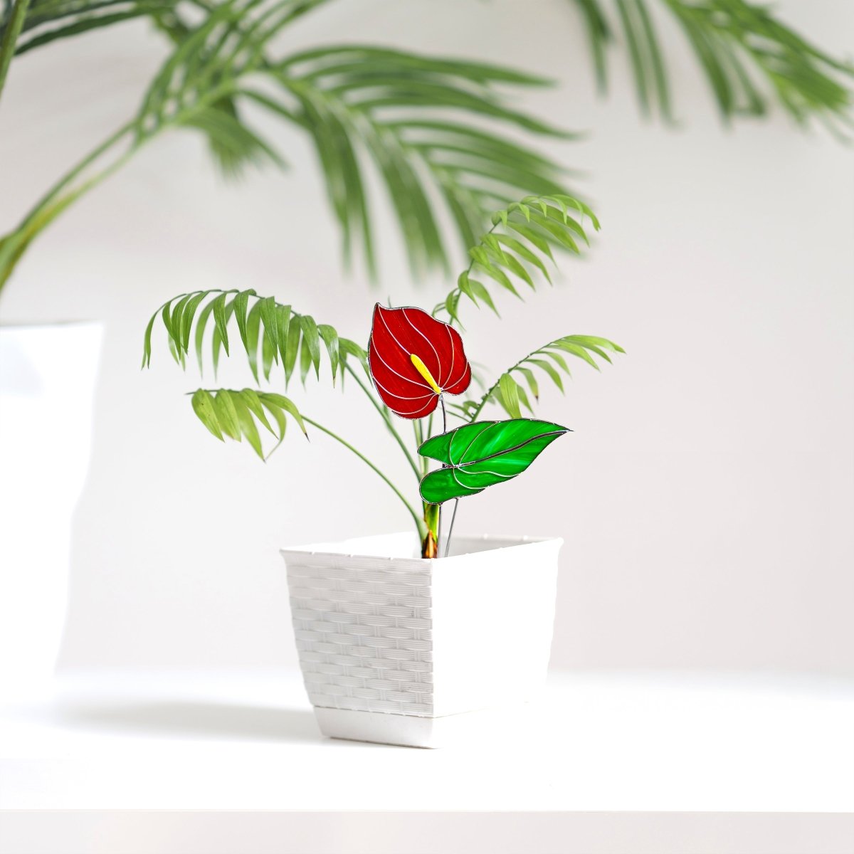 suncatcher Flowers stained_glass Red Anthurium Stained Glass Plant - Suncatcher Handmade Table Decor